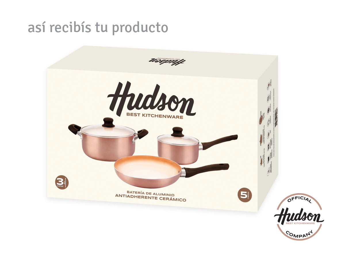Bateria de Cocina 5 piezas Aluminio c/ Antiadherente Ceramico Cobre