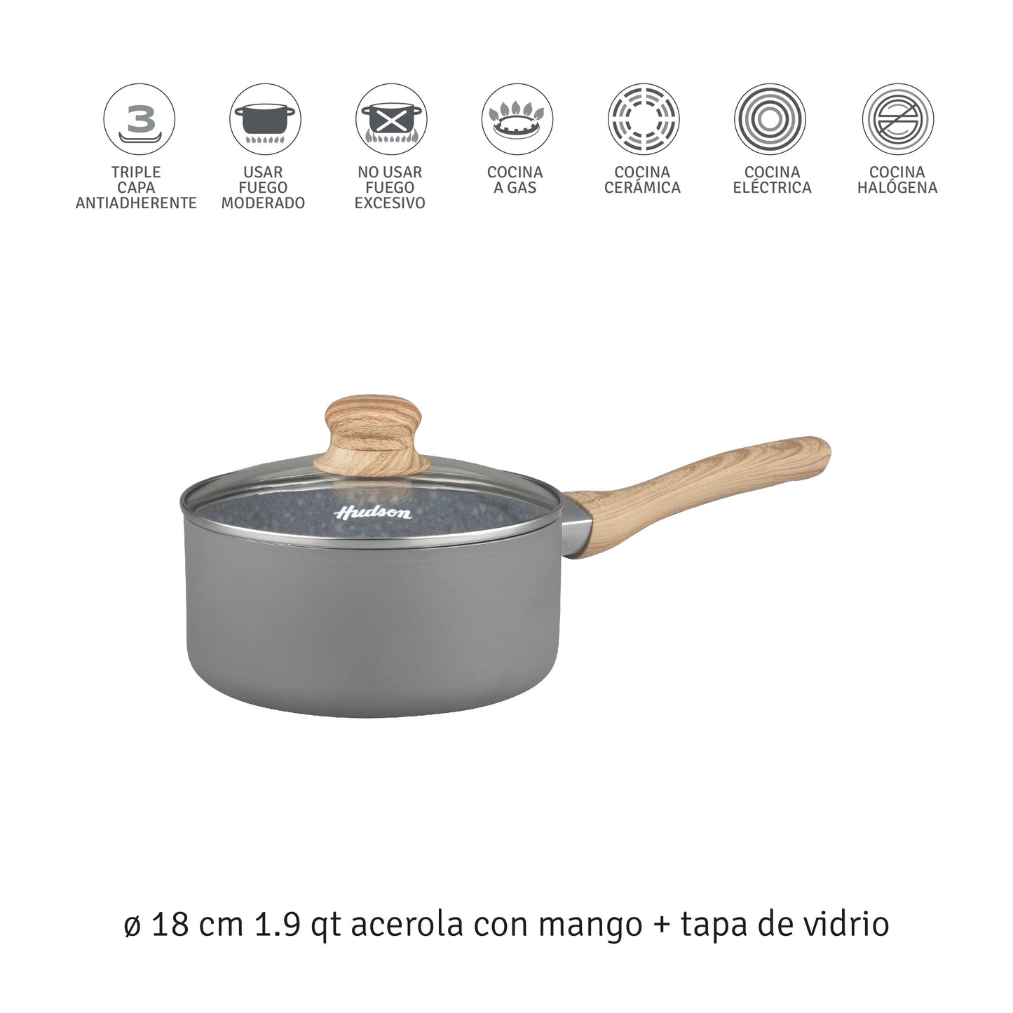 Cacerola Antiadherente Ceramico Hudson Granito 18 Cm