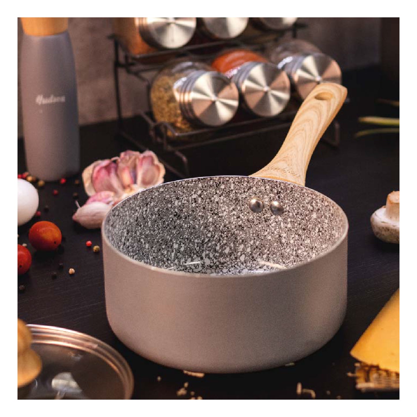 Cacerola Antiadherente Ceramico Hudson Granito 18 Cm