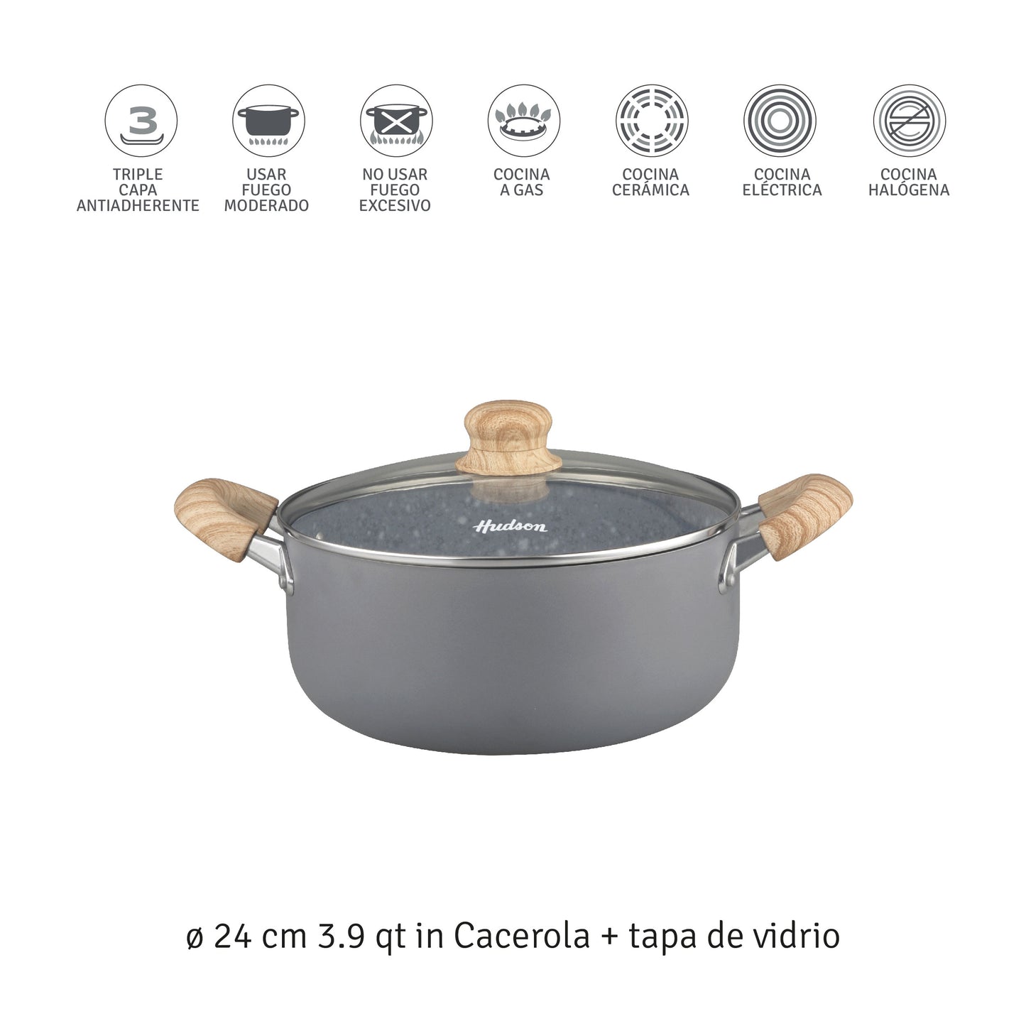 Cacerola Hudson De Aluminio C/antiadherente Granito De 24 Cm