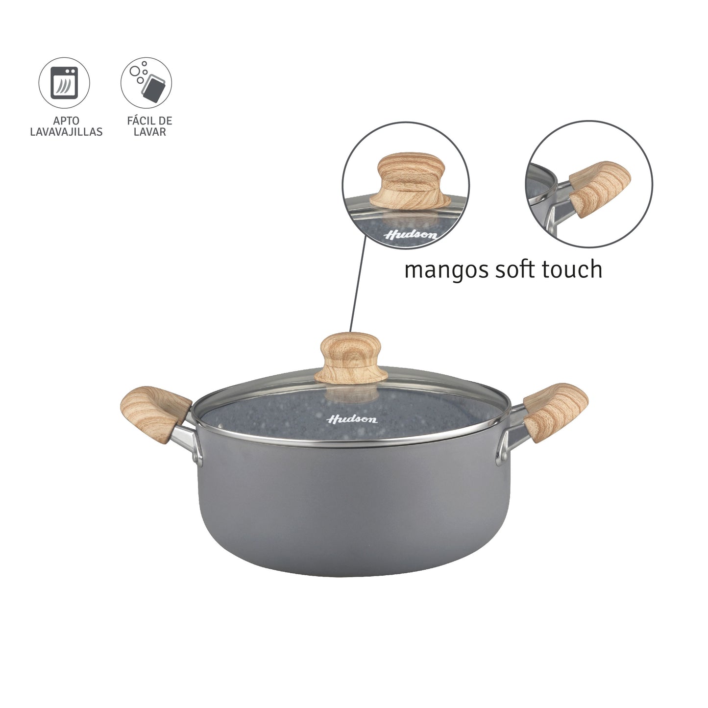 Cacerola Hudson De Aluminio C/antiadherente Granito De 24 Cm