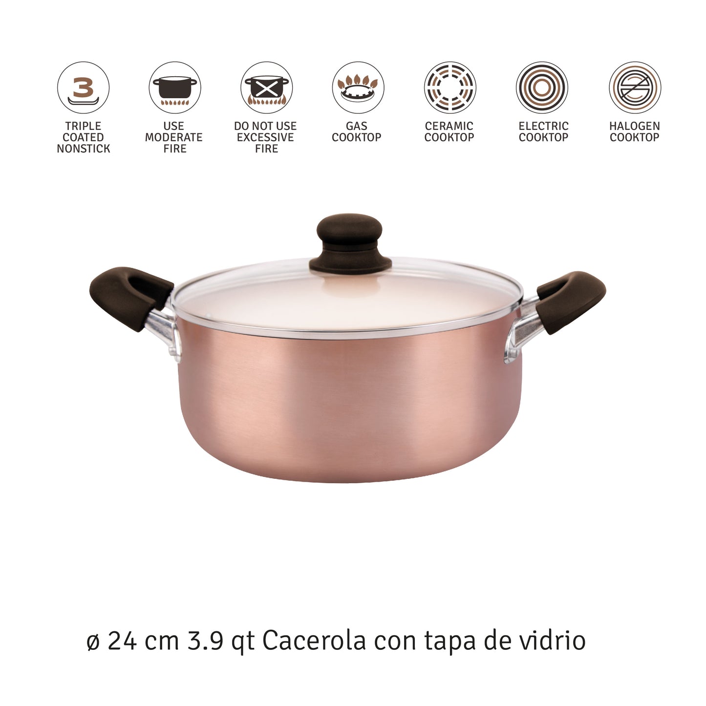 Bateria de Cocina 5 piezas Aluminio c/ Antiadherente Ceramico Cobre