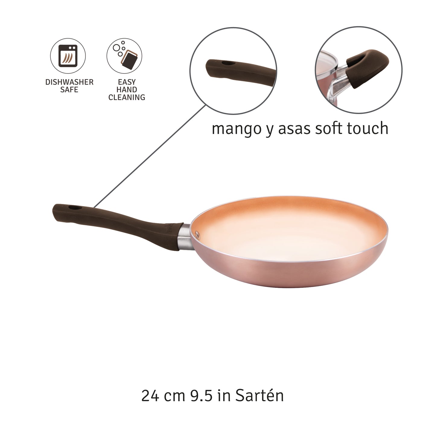 Bateria de Cocina 5 piezas Aluminio c/ Antiadherente Ceramico Cobre