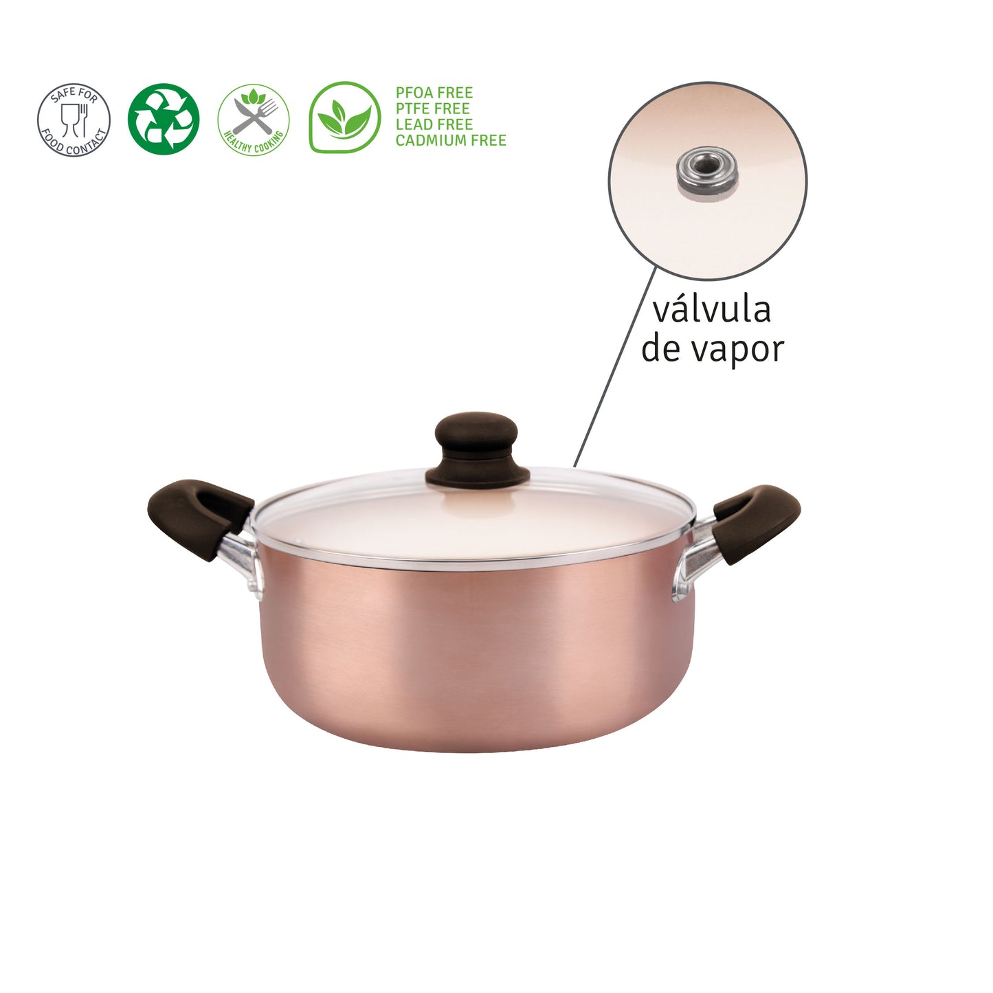 Cacerola Aluminio 24 cm c/ Antiadherente Ceramico Cobre