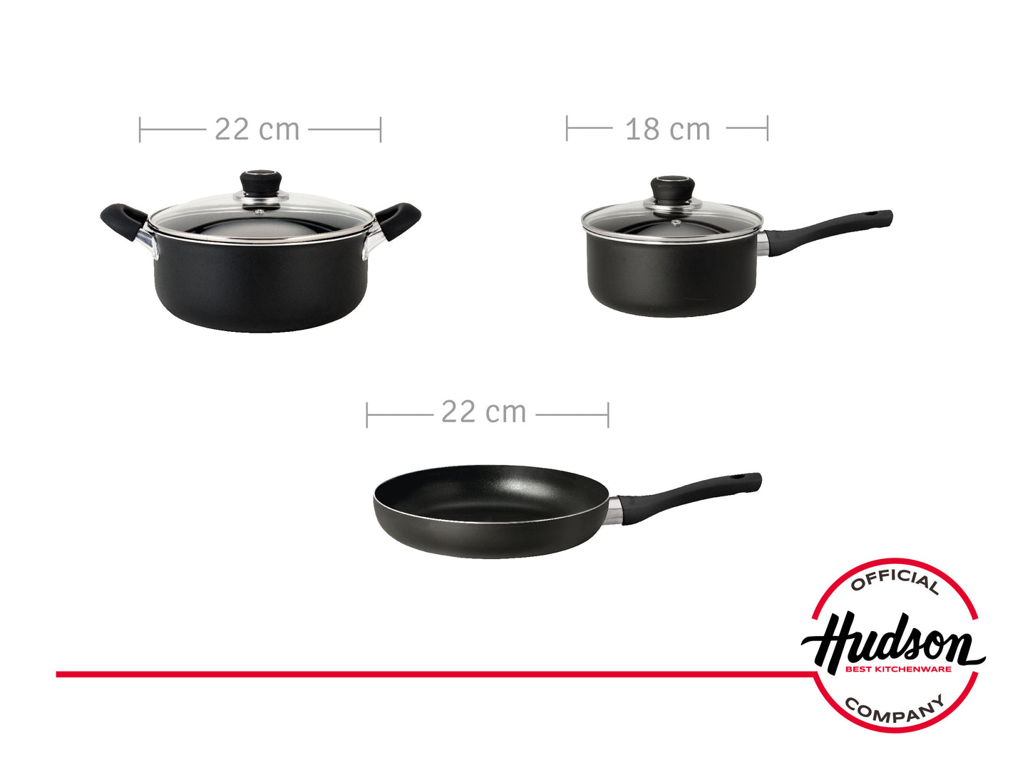 Set Cacerolas 22cm y 18cm + Sartén Aluminio HUDSON