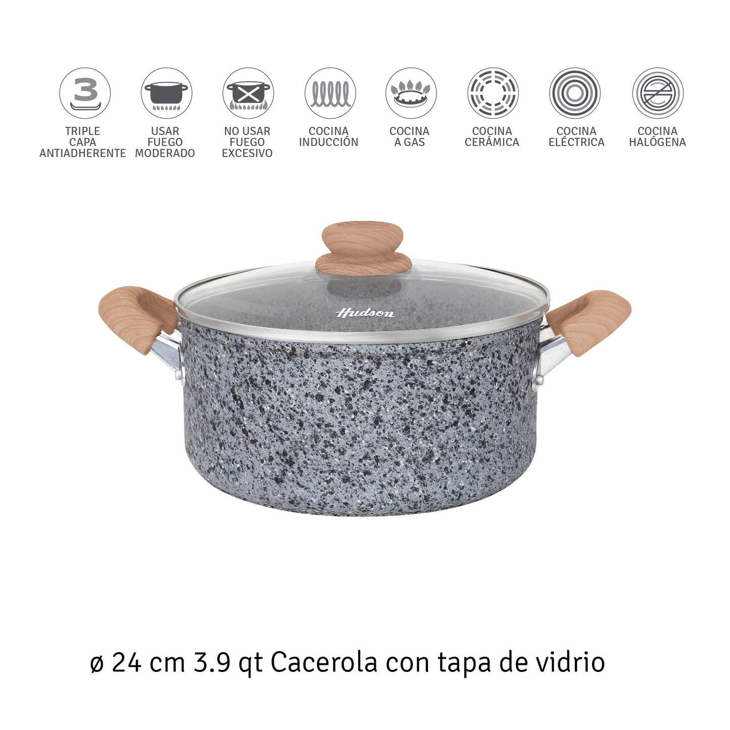 Cacerola Hudson Granito Stone Aluminio Forjado 24cm