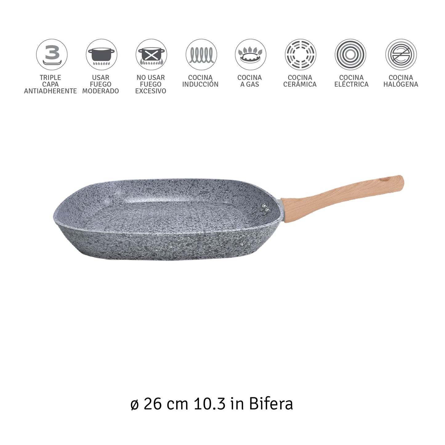 Bífera Aluminio Forjado 26cm Granito Stone