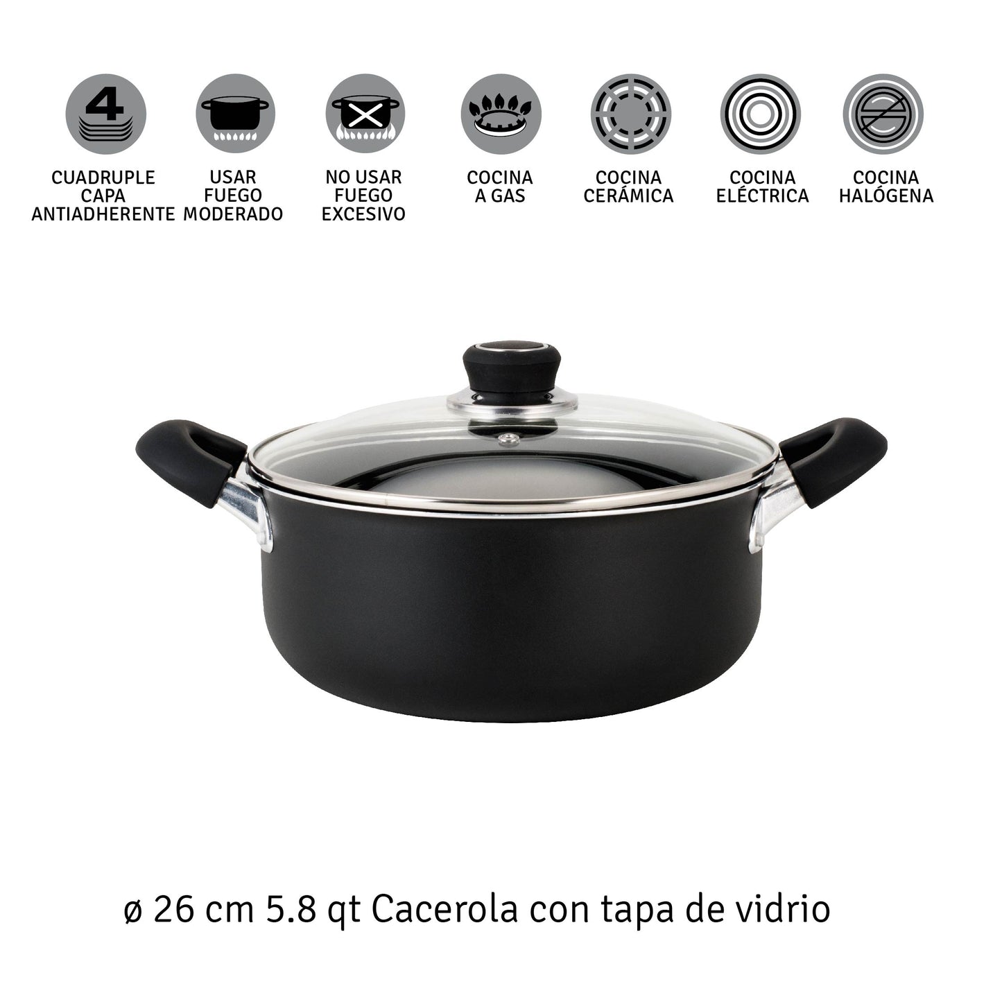 Cacerola Hudson Antiadherente 26 Cm Aluminio