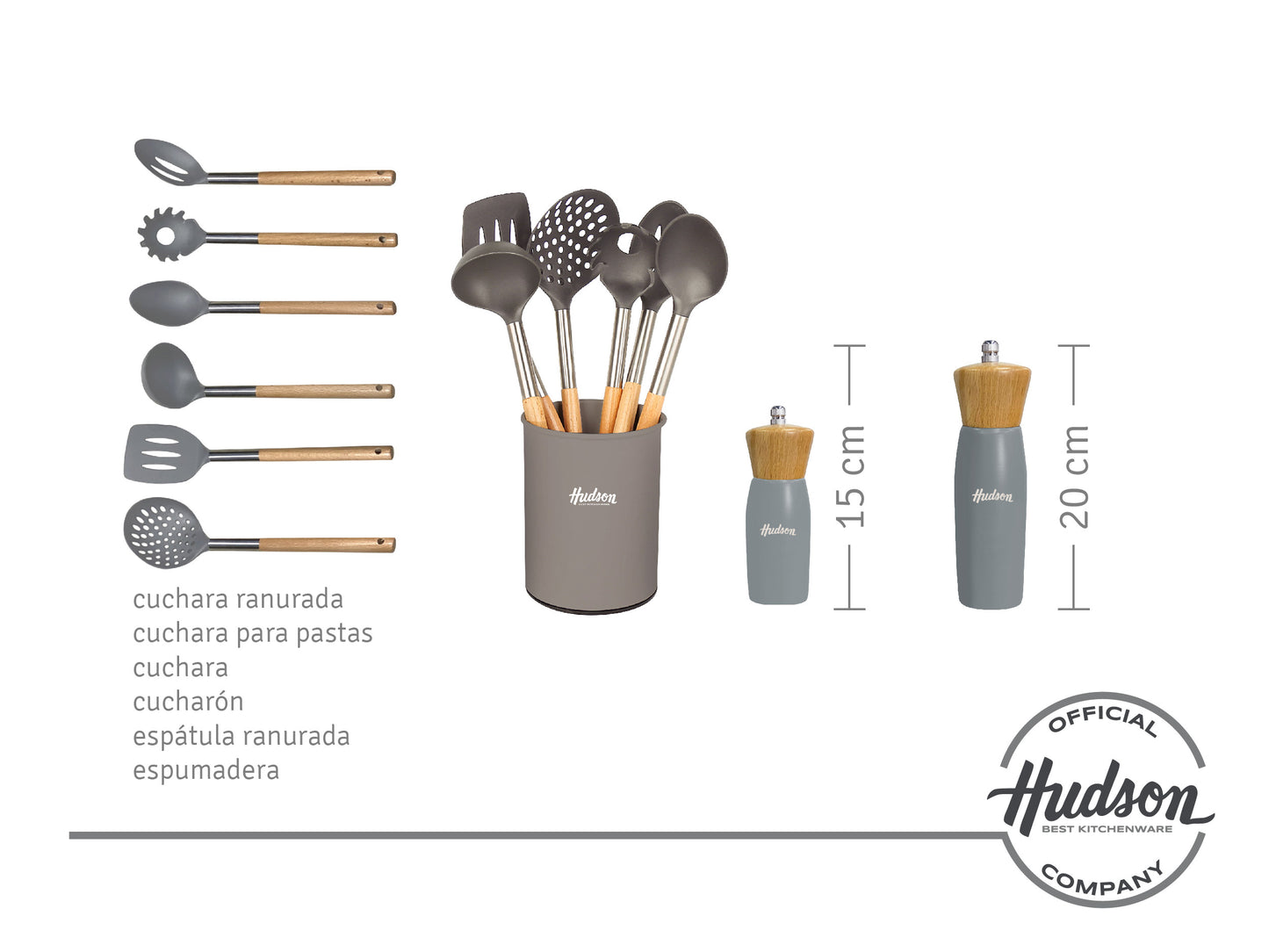 Kit Hudson Granito Bateria De 5 Piezas + Utensilios Madera