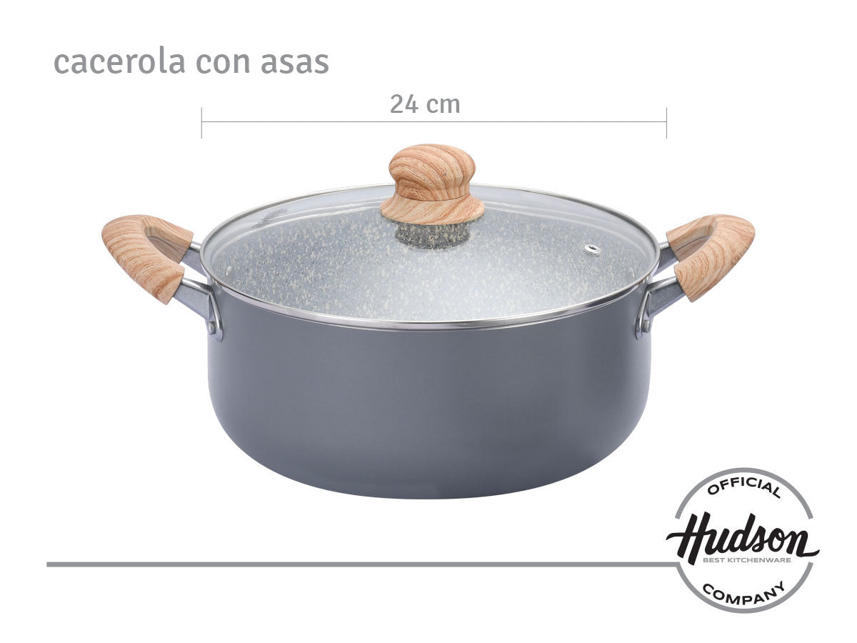 Cacerola Hudson De Aluminio C/antiadherente Granito De 24 Cm