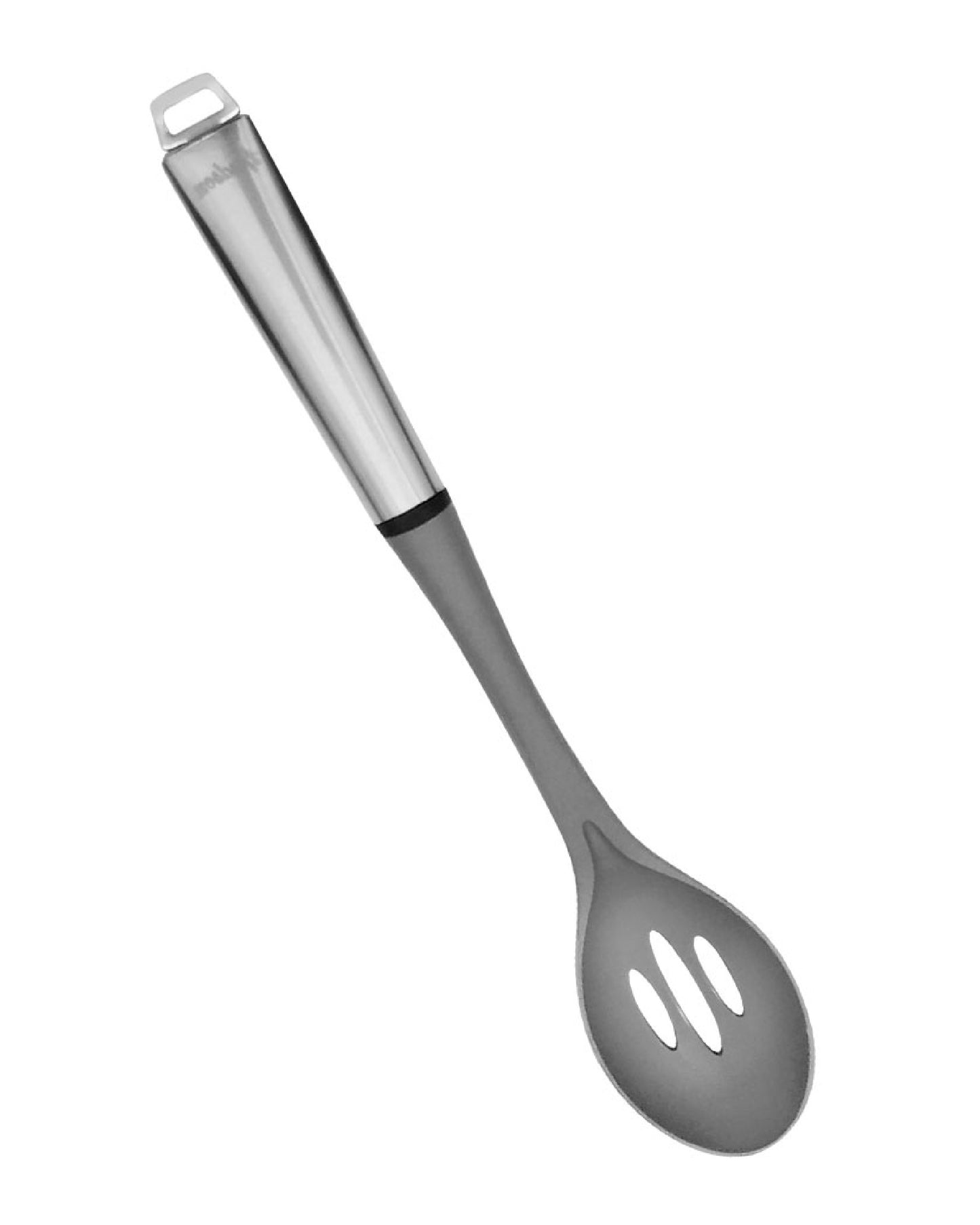 CUCHARA CALADA DE NYLON GRIS CON MANGO ACERO INOXIDABLE