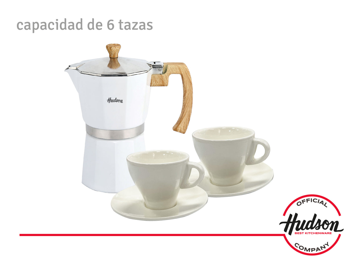 Set Cafetera Italiana Blanca + 2 Pocillos + Plato