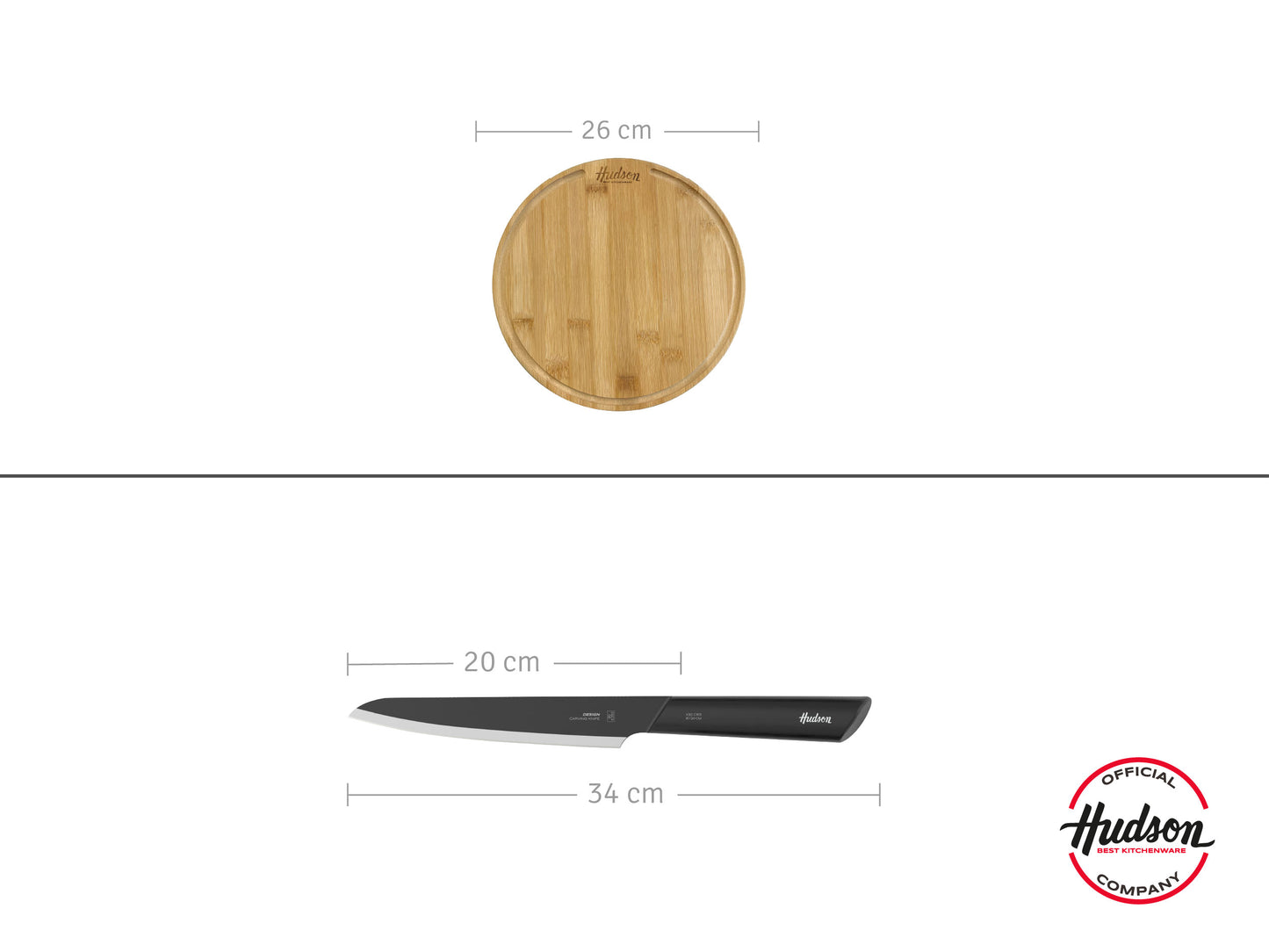2 Platos Redondos Bambu 26 cm + Cuchillo Trinchador Acero Inoxidable