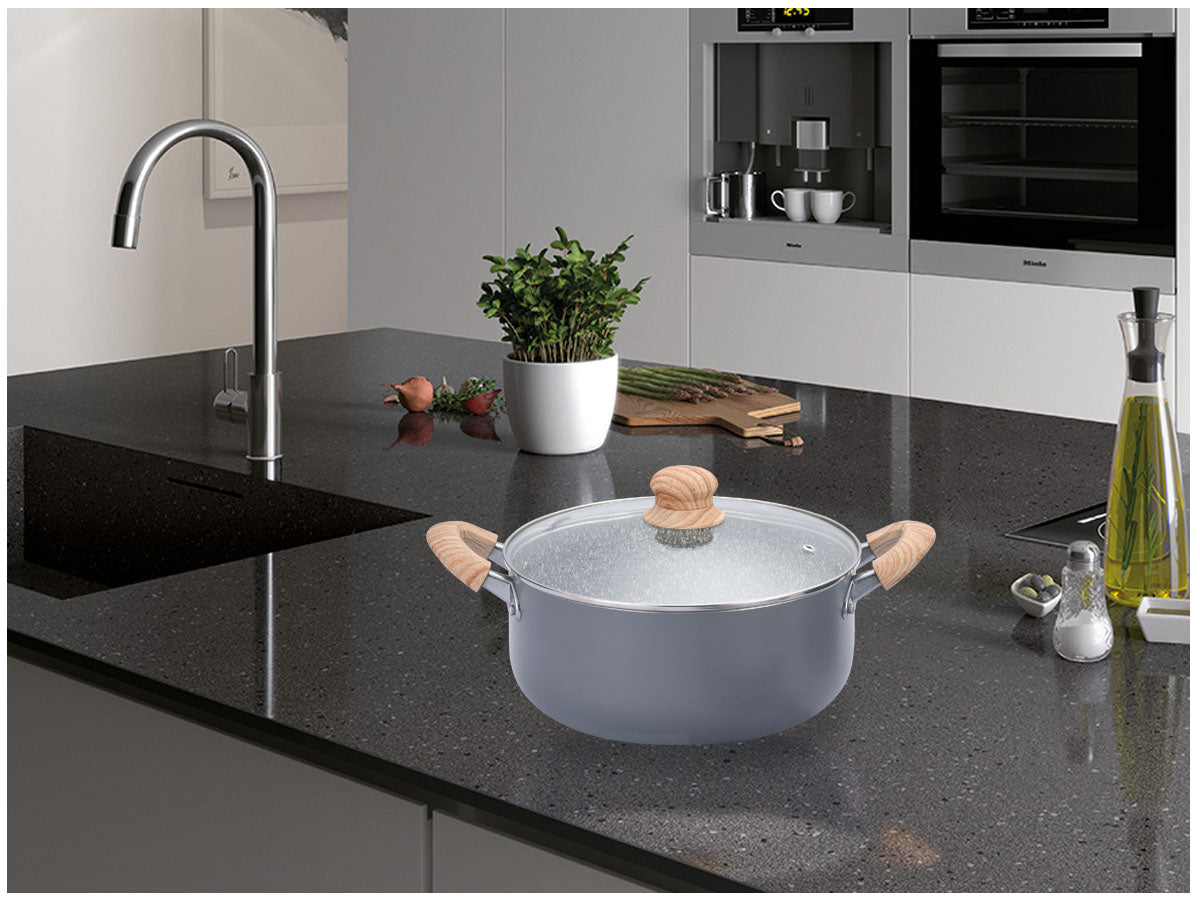 Cacerola Hudson De Aluminio C/antiadherente Granito De 24 Cm