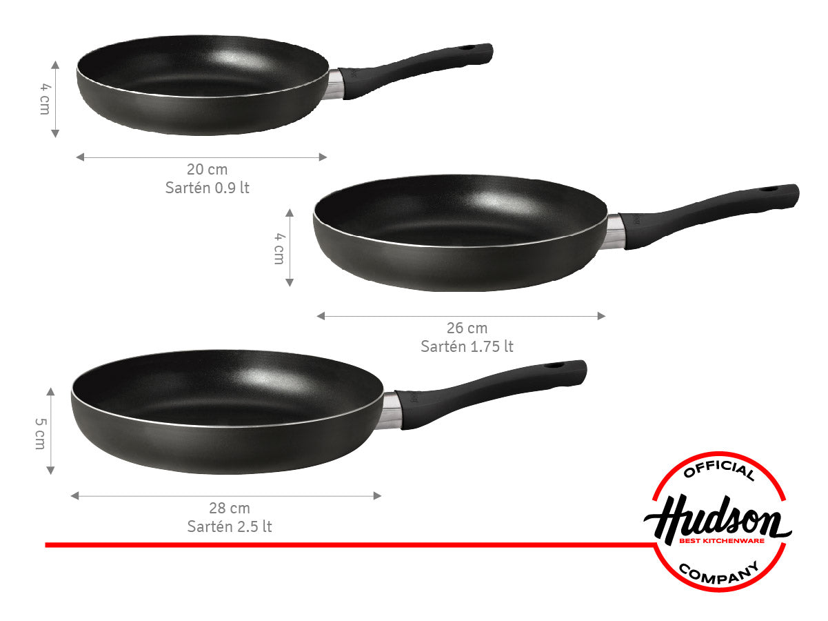 Set Sarten 22cm + Sarten 24cm + Sarten 26cm Hudson Aluminio