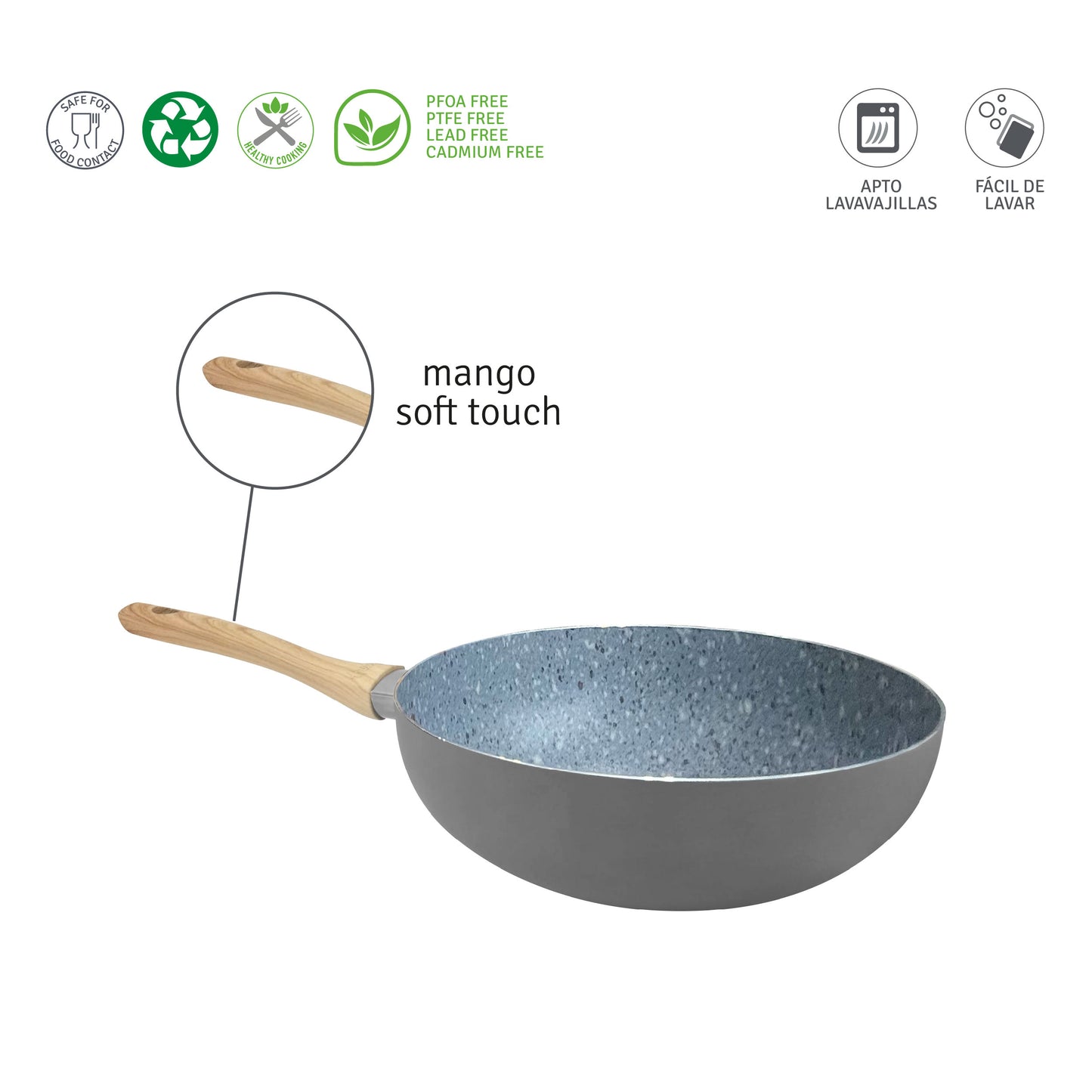 Kit Wok + Bífera + Panquequera Linea Hudson Granito