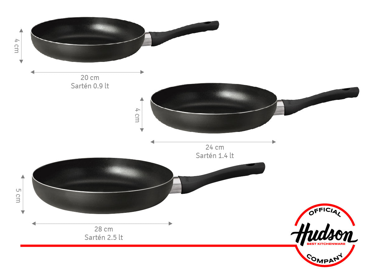 Set Sarten 22cm + Sarten 24cm + Sarten 26cm Hudson Aluminio
