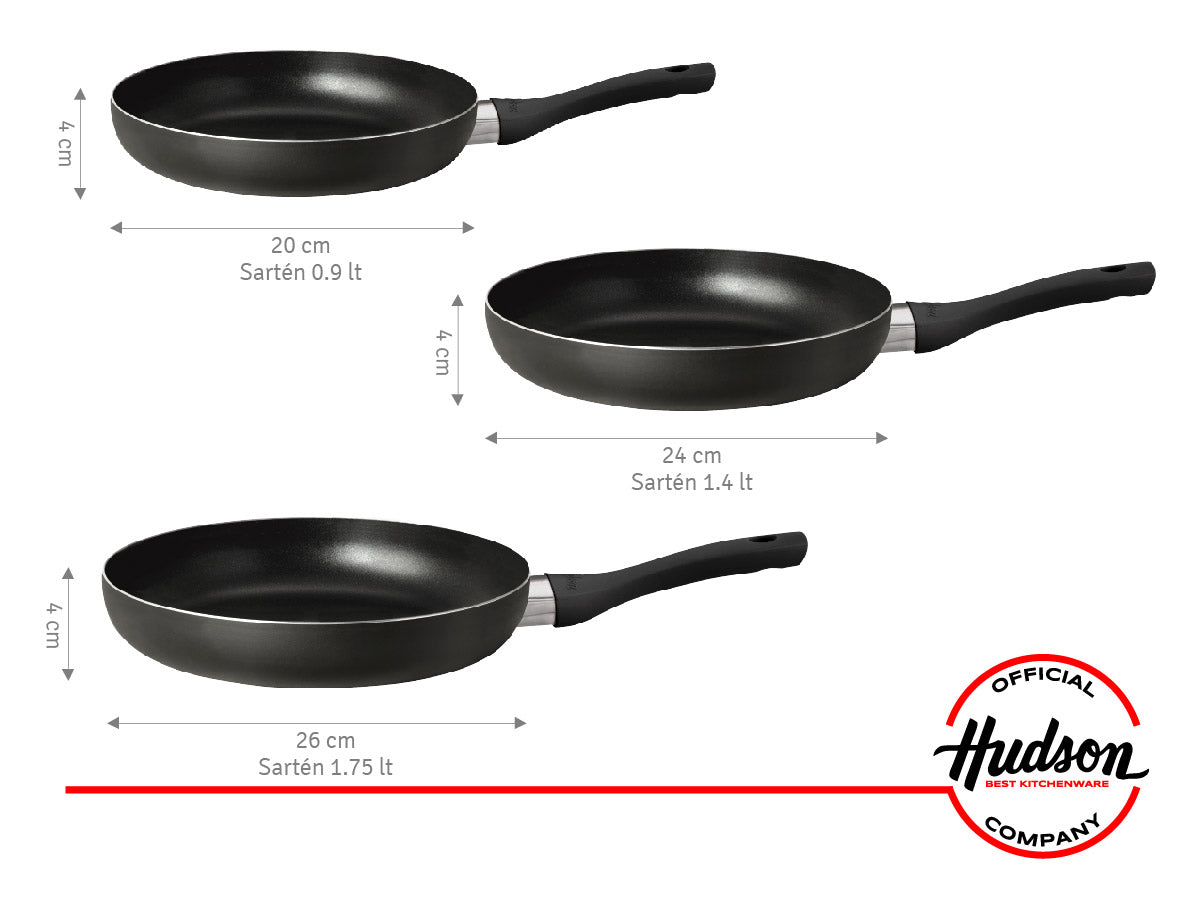 Set Sarten 22cm + Sarten 24cm + Sarten 26cm Hudson Aluminio