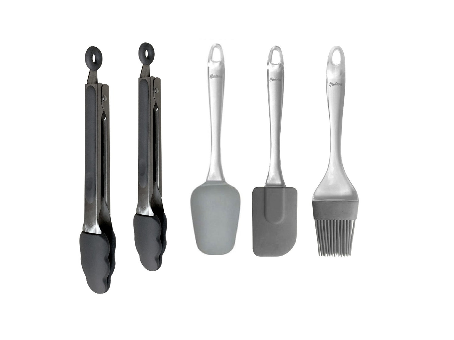 Set x 3 Utensilios Silicona + 2 Pinzas Acero HUDSON
