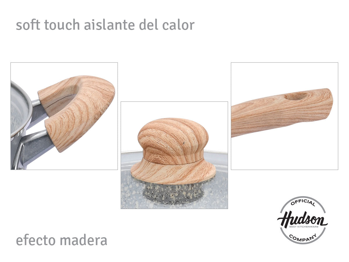 Batería De Cocina Hudson Antiadherente Granito 5 Piezas
