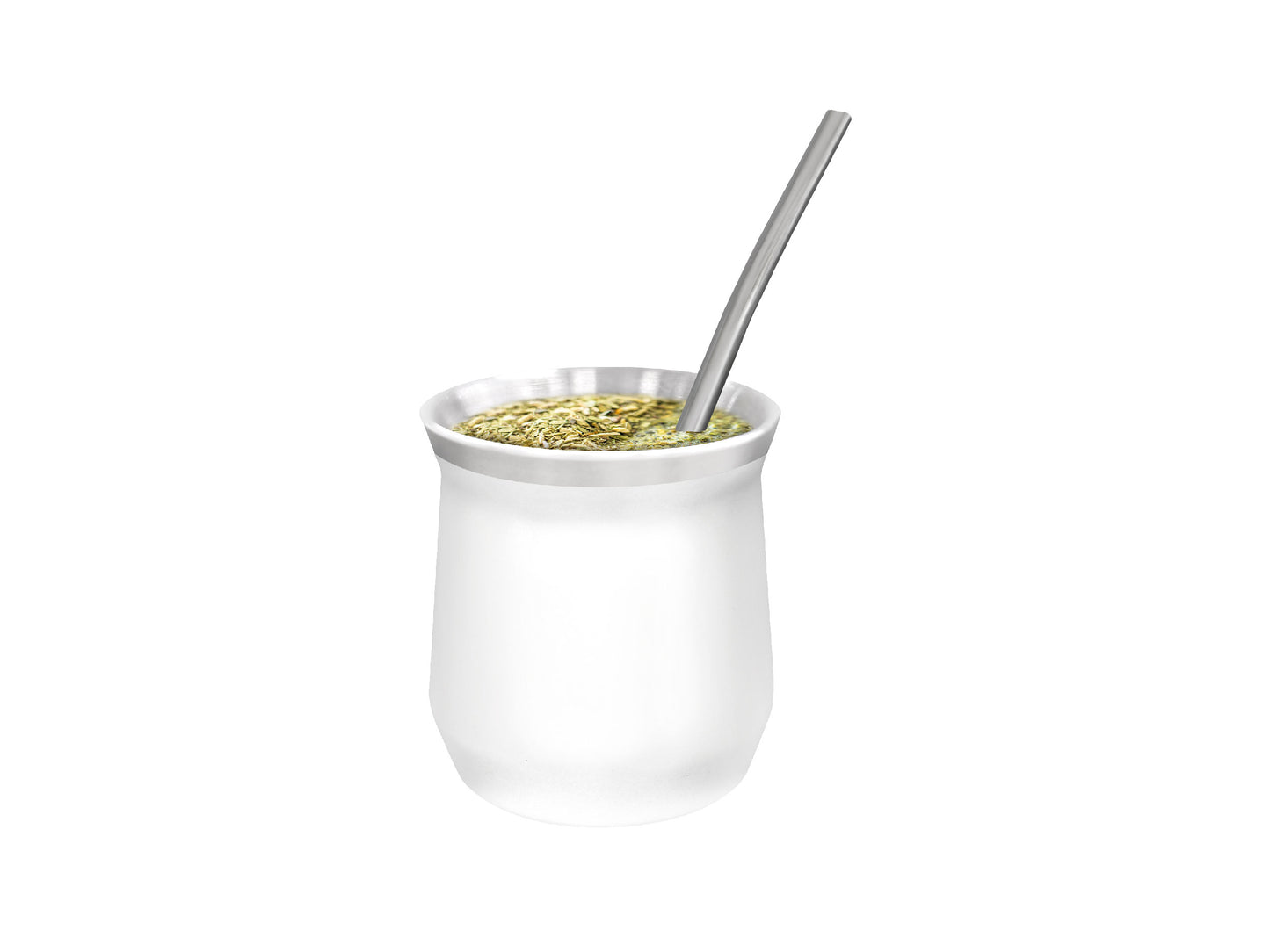 SET MATE ACERO INOX CON BOMBILLA VASO BLANCO