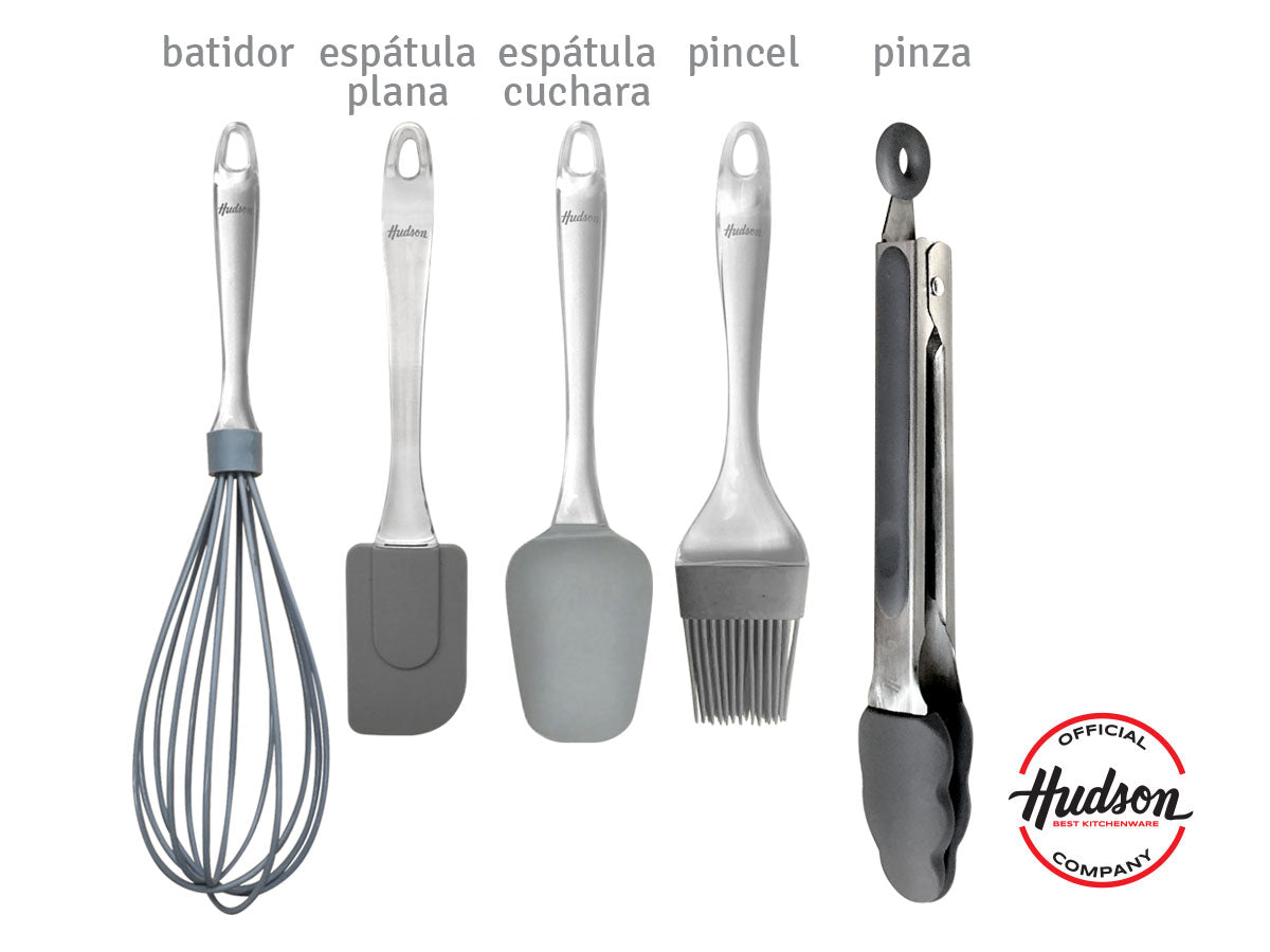 Set 5 Utensilios De Silicona Hudson Con Base Colgante
