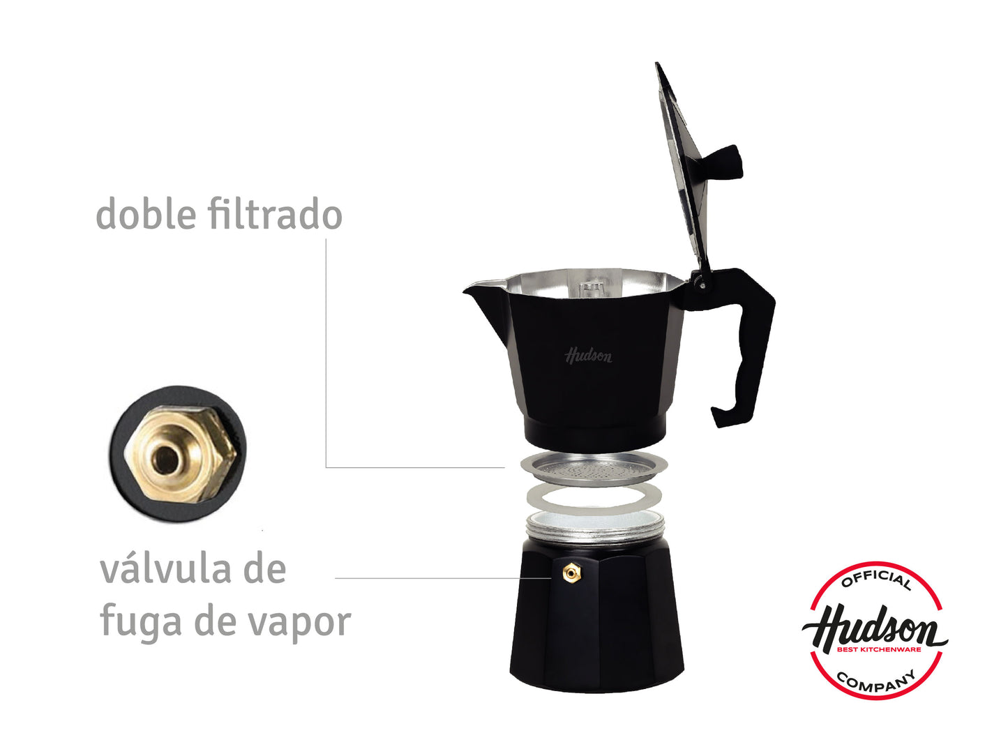 Set Cafetera Italiana Total Black + 2 Pocillos + Plato