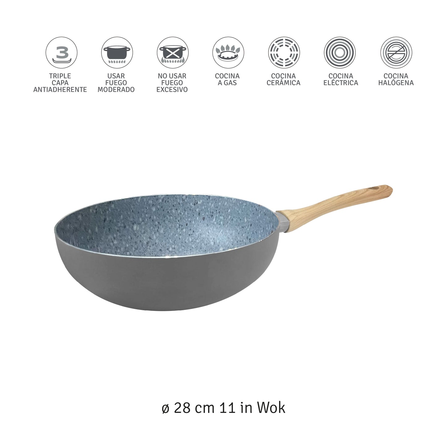 Kit Wok + Bífera + Panquequera Linea Hudson Granito