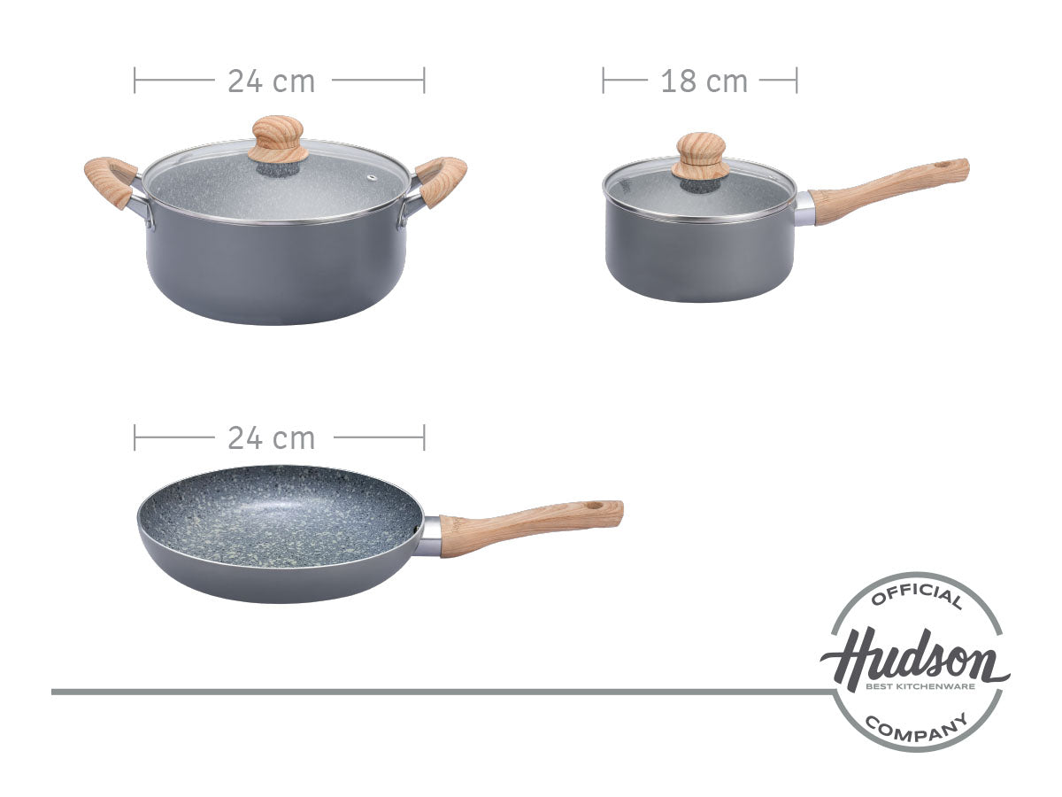Kit De Ollas Granito Hudson 18cm + 24cm + Sartén 24 Cm