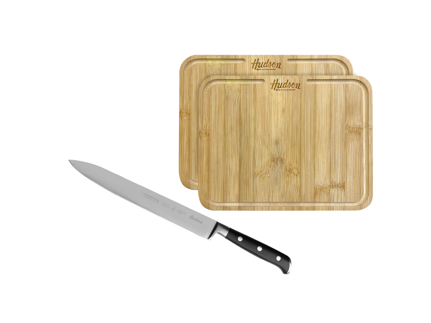 Set de Cuchillo Trinchador y Platos Bambú HUDSON