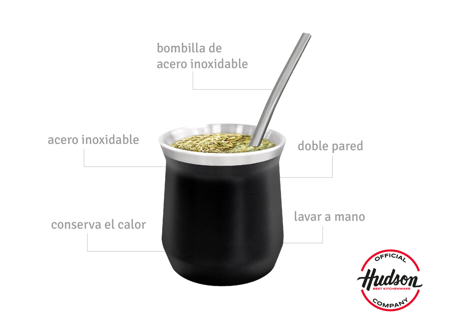 SET MATE ACERO INOX CON BOMBILLA VASO NEGRO