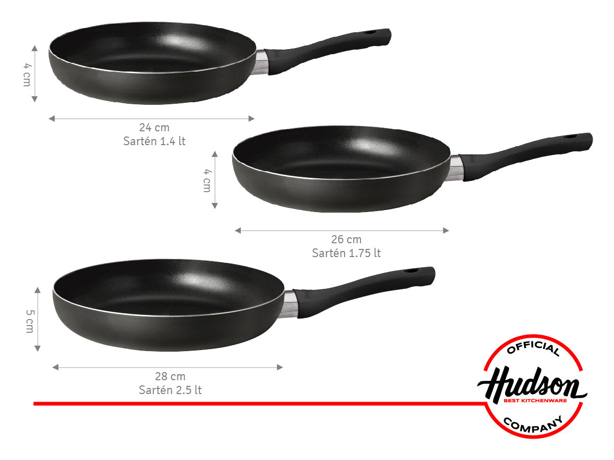 Set Sarten 22cm + Sarten 24cm + Sarten 26cm Hudson Aluminio