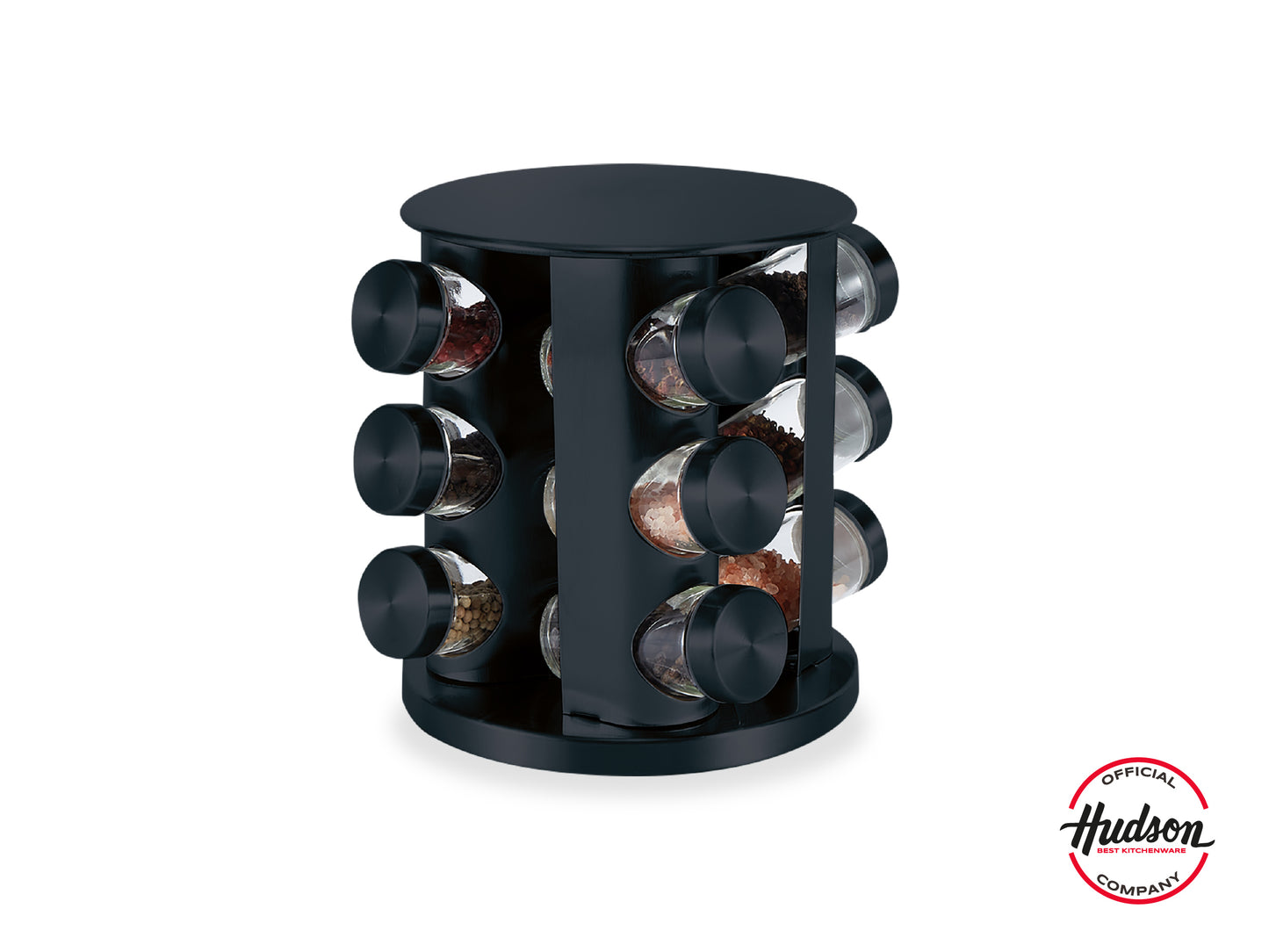 Especiero Giratorio De 12 Frascos Acero Inox Negro