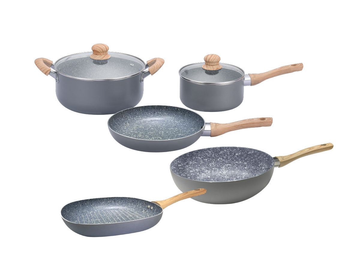 Kit De Ollas Hudson Granito + Sartén + Wok + Bifera
