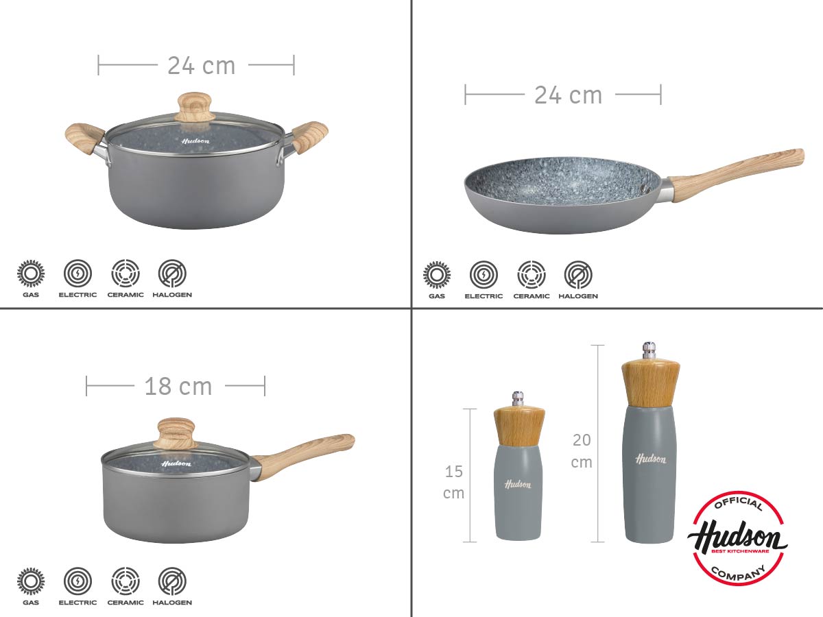 Kit Granito de 12 Piezas + Utensilios + Molinillos HUDSON
