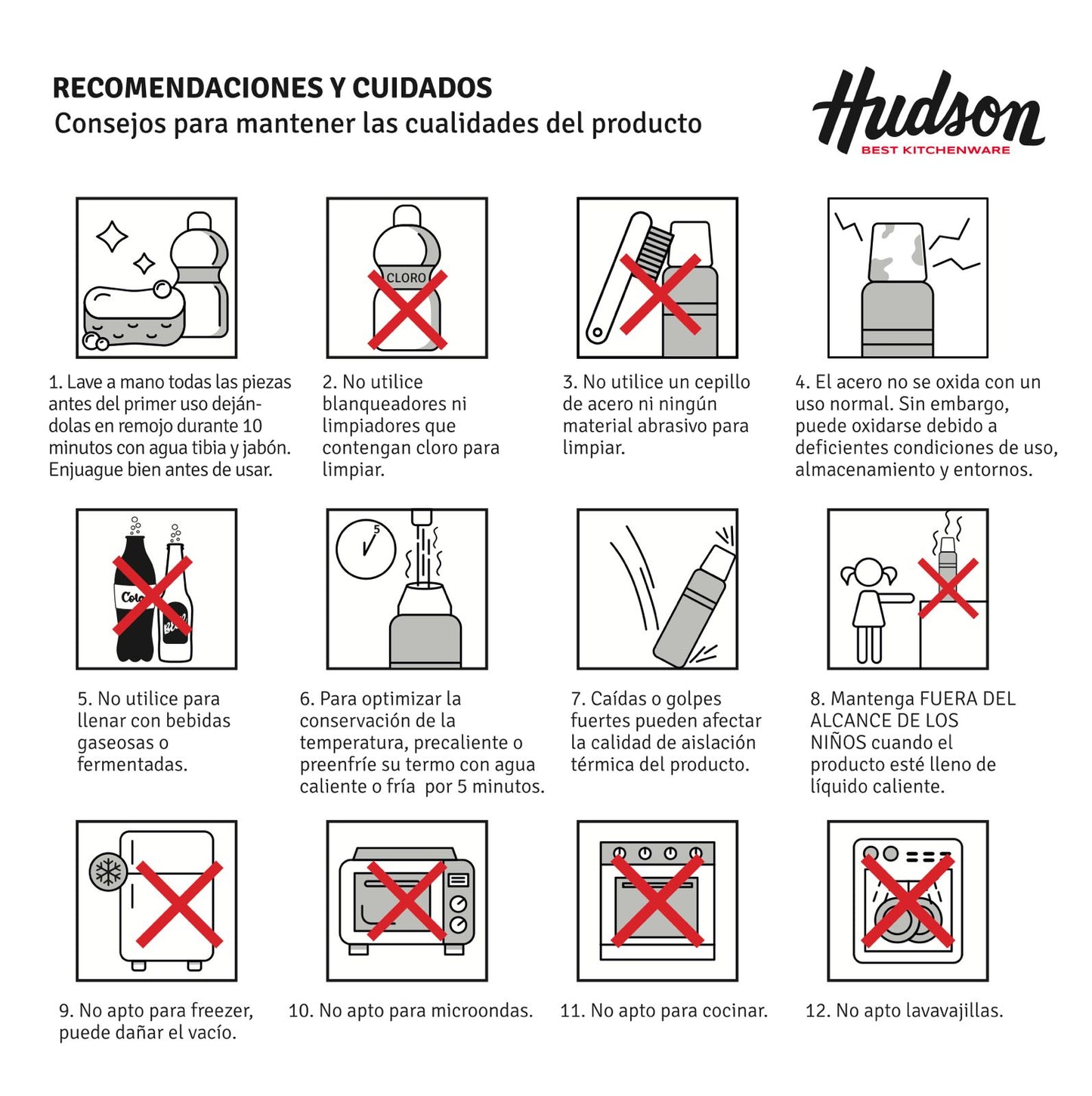 Termo Hudson 1 litro Blanco De Acero Inoxidable