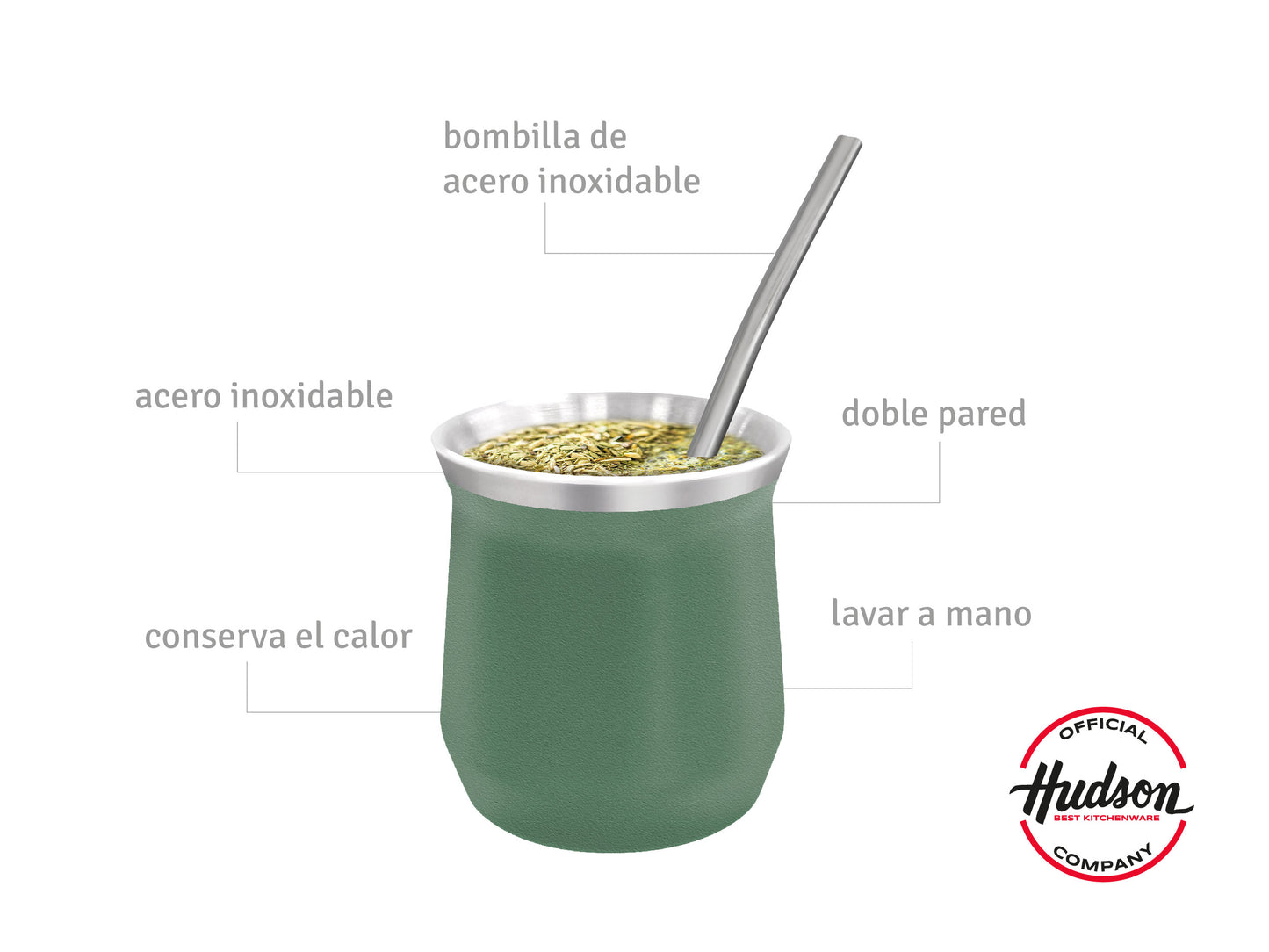 SET MATE ACERO INOX CON BOMBILLA VASO VERDE