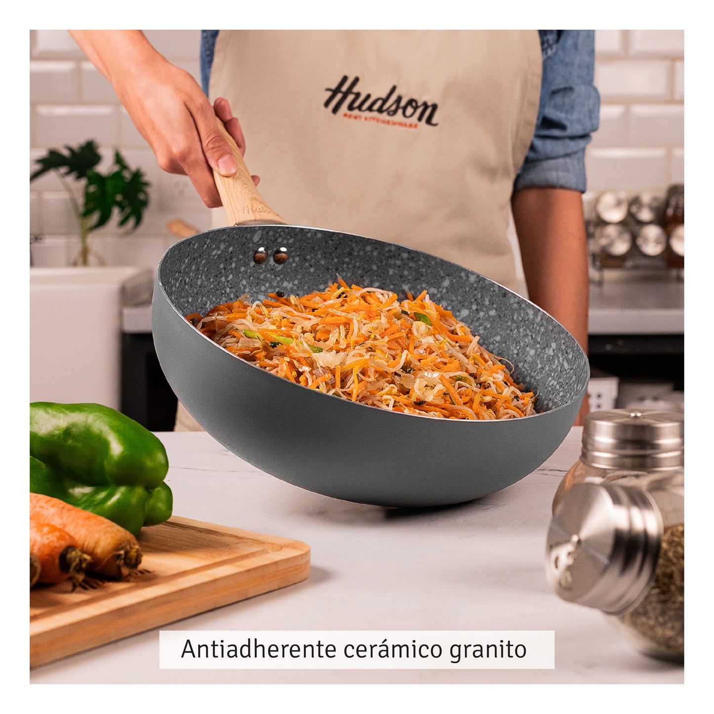 Kit Wok + Bífera + Panquequera Linea Hudson Granito