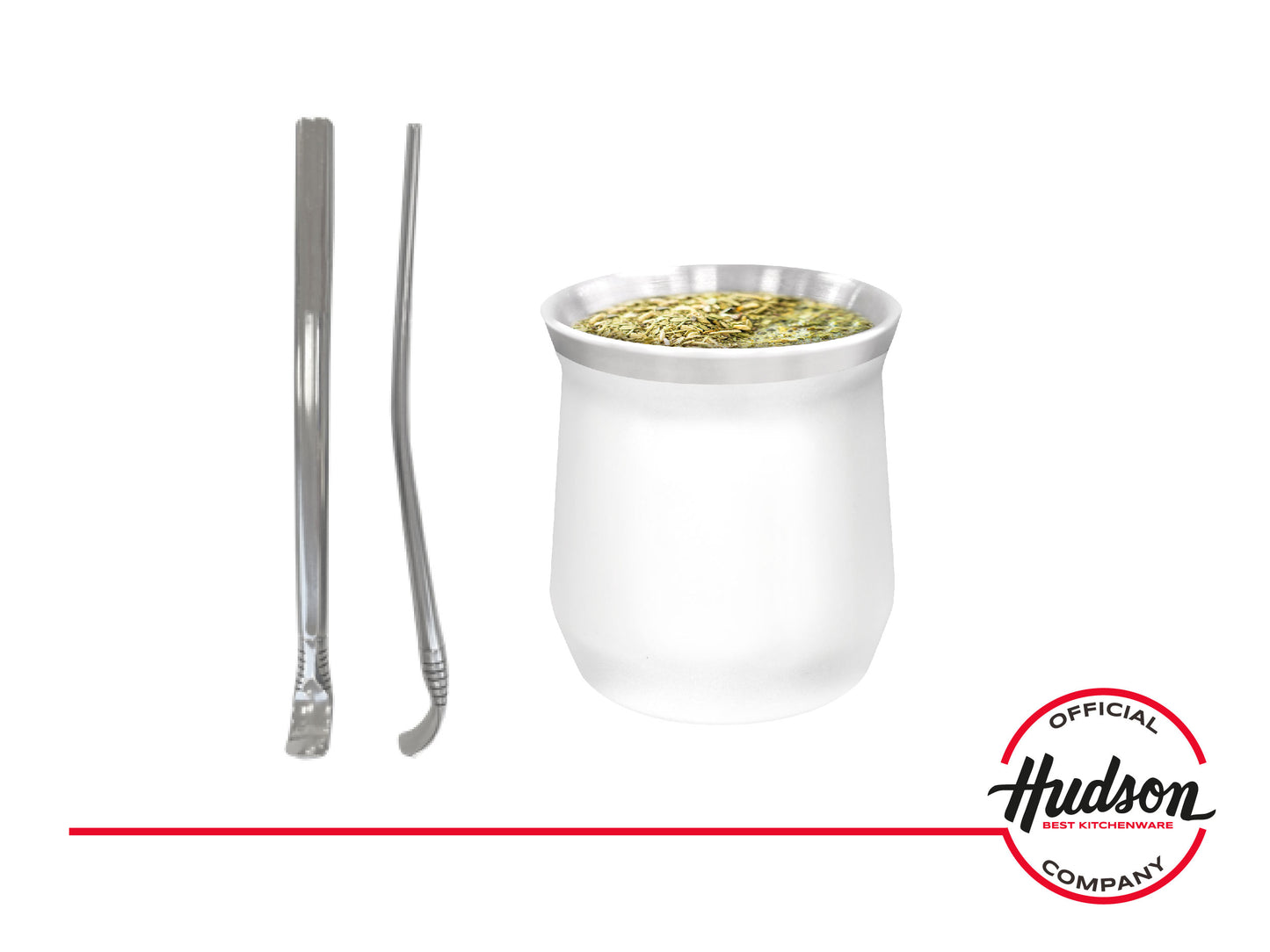 SET MATE ACERO INOX CON BOMBILLA VASO BLANCO