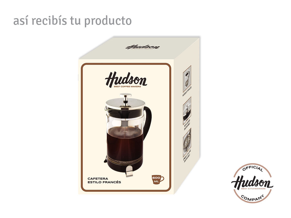 Cafetera Prensa Francesa Hudson Embolo 600 Ml Vidrio Y Acero
