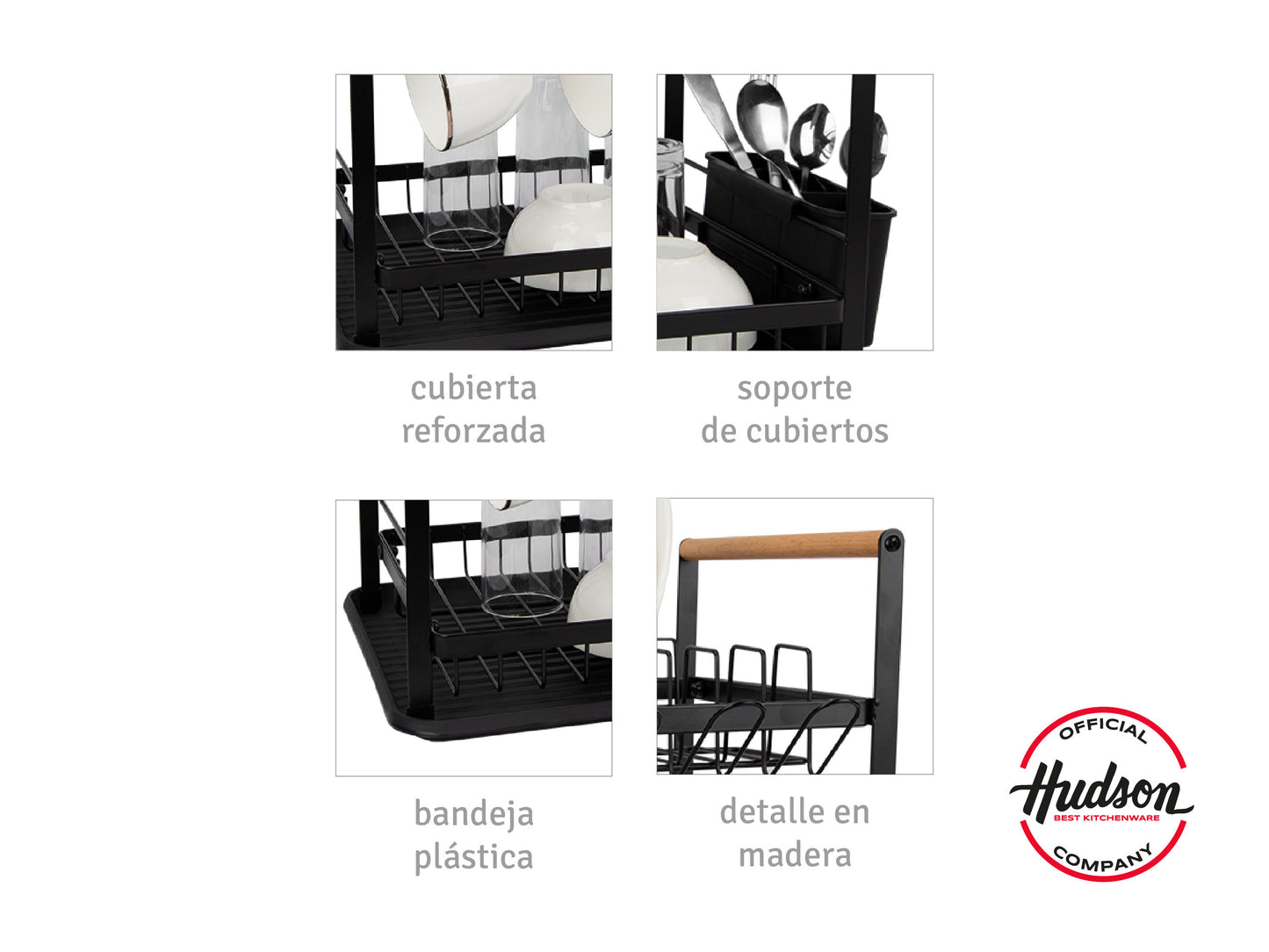 Escurridor De Platos Negro 2 Pisos Madera Hudson Cocina