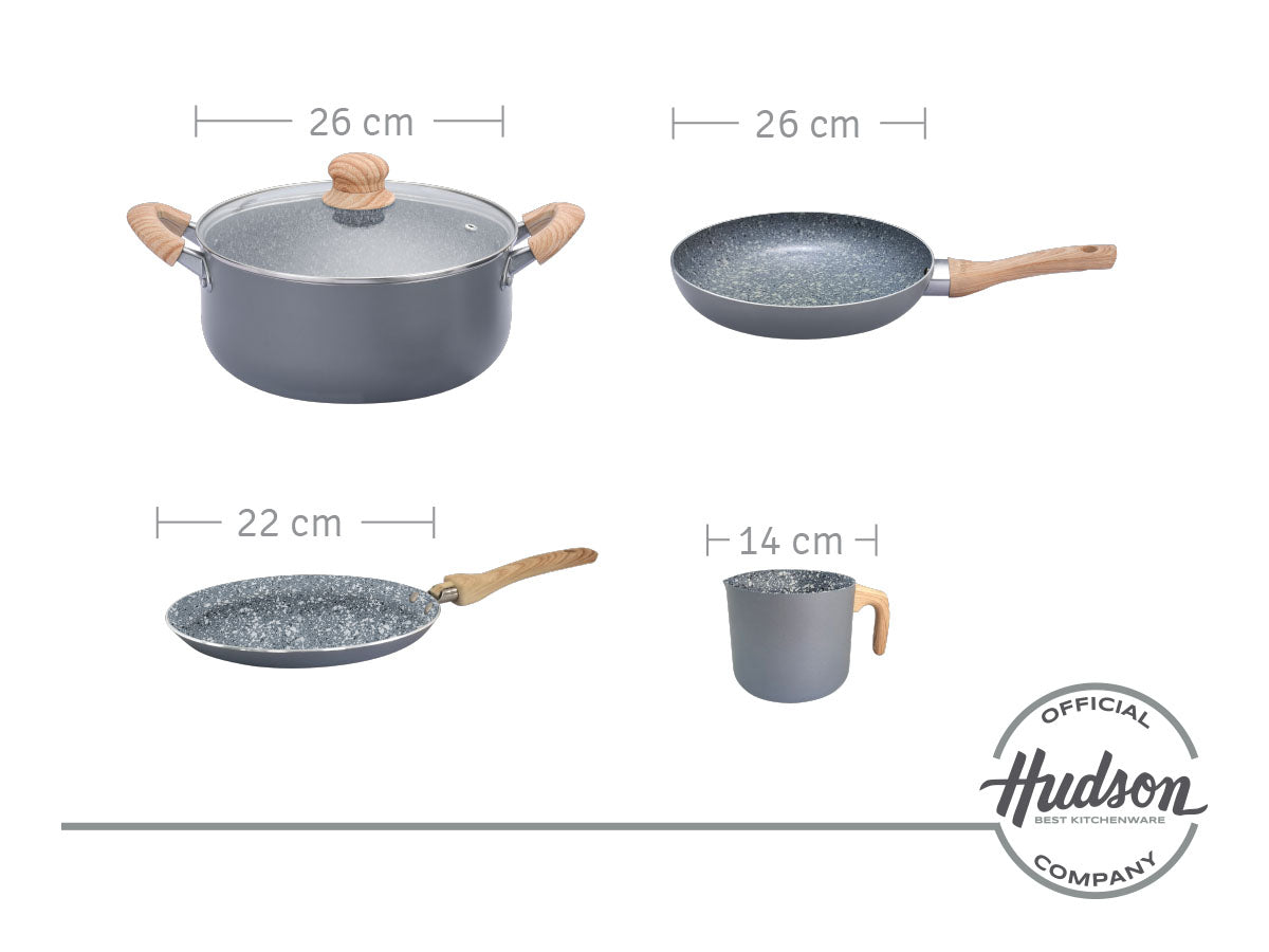 Kit Hudson Granito Olla + Wok + Jarro + Panquequera + Sartén