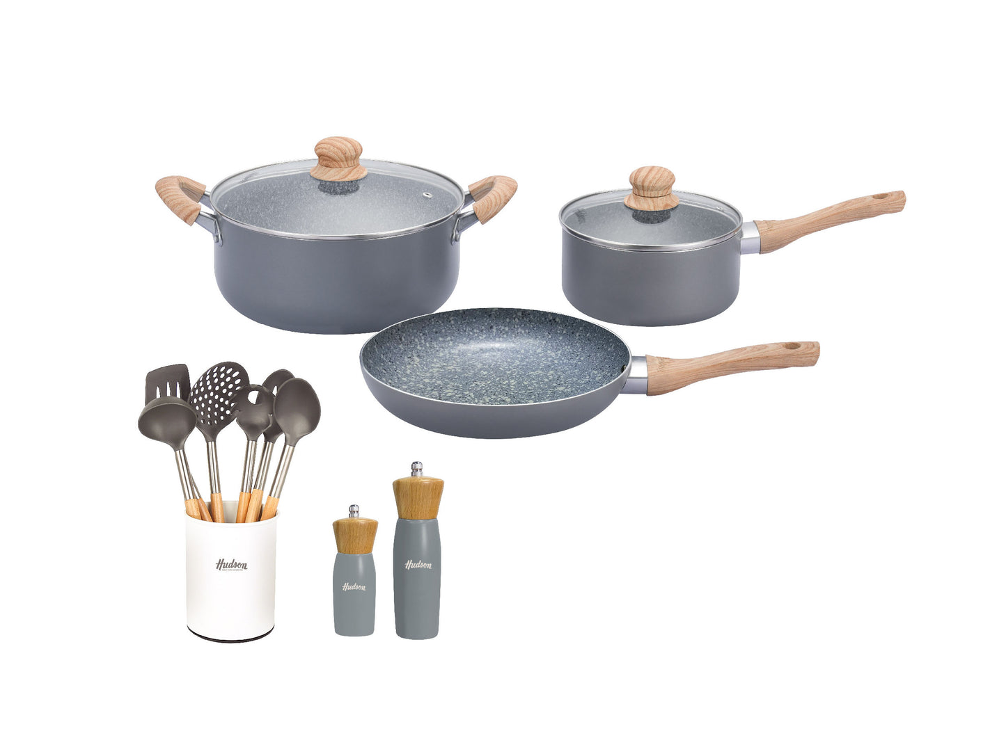 Set Granito Ollas + Sartén + Molinillos + Utensilios HUDSON