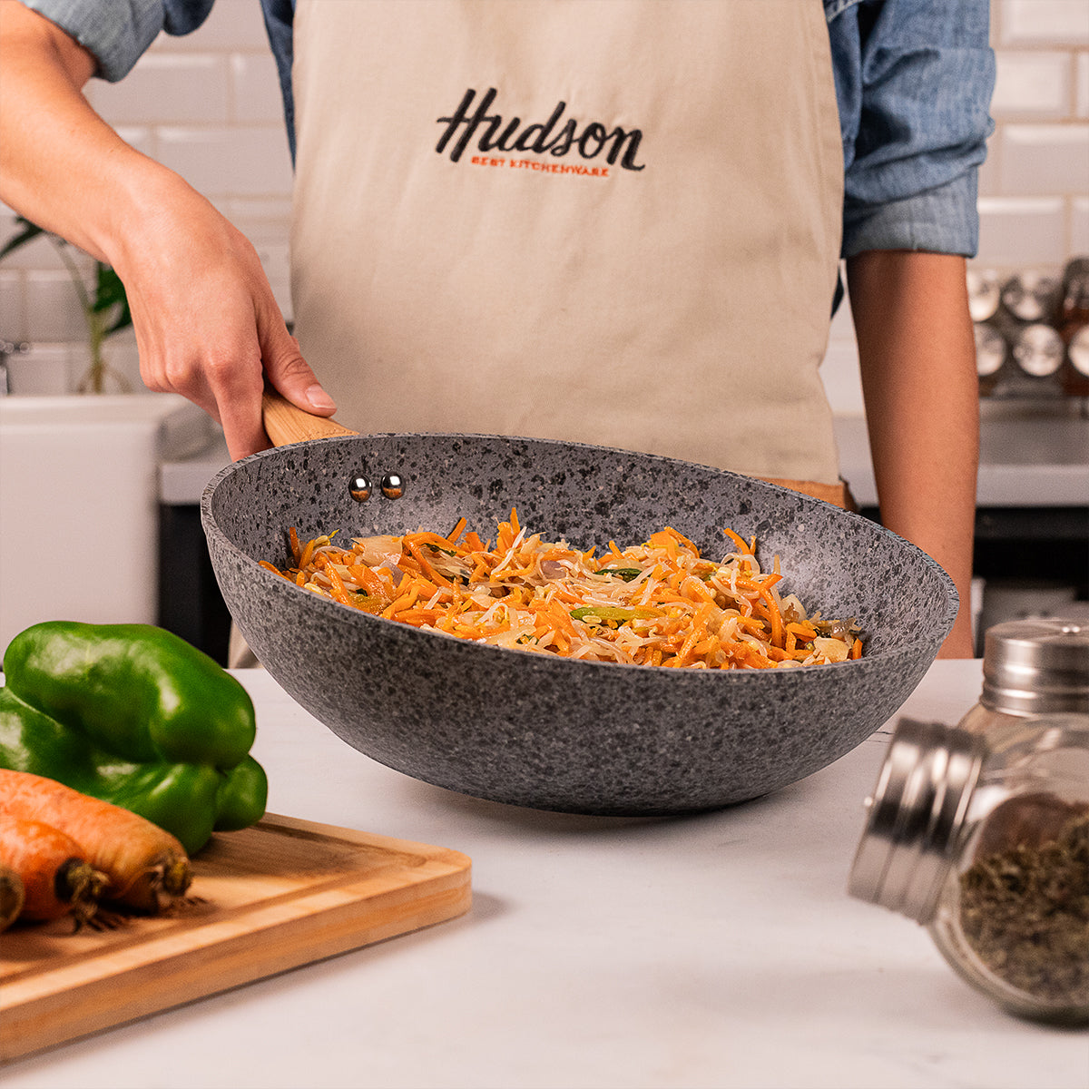 Wok Hudson Granito Stone Aluminio Forjado 28cm Antiadherente