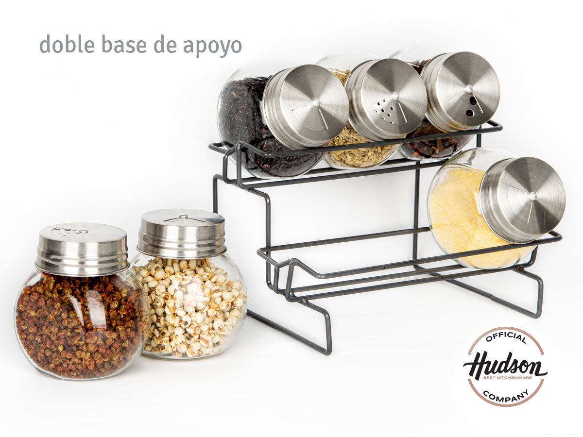 Especieros de vidrio x 6 con rack