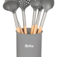 Set 6 Utensilios Con Mango De Madera Hudson Nylon Gris