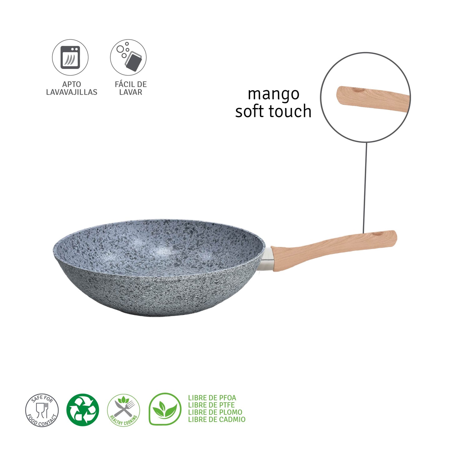 Wok de Aluminio Forjado 28cm Granito Stone