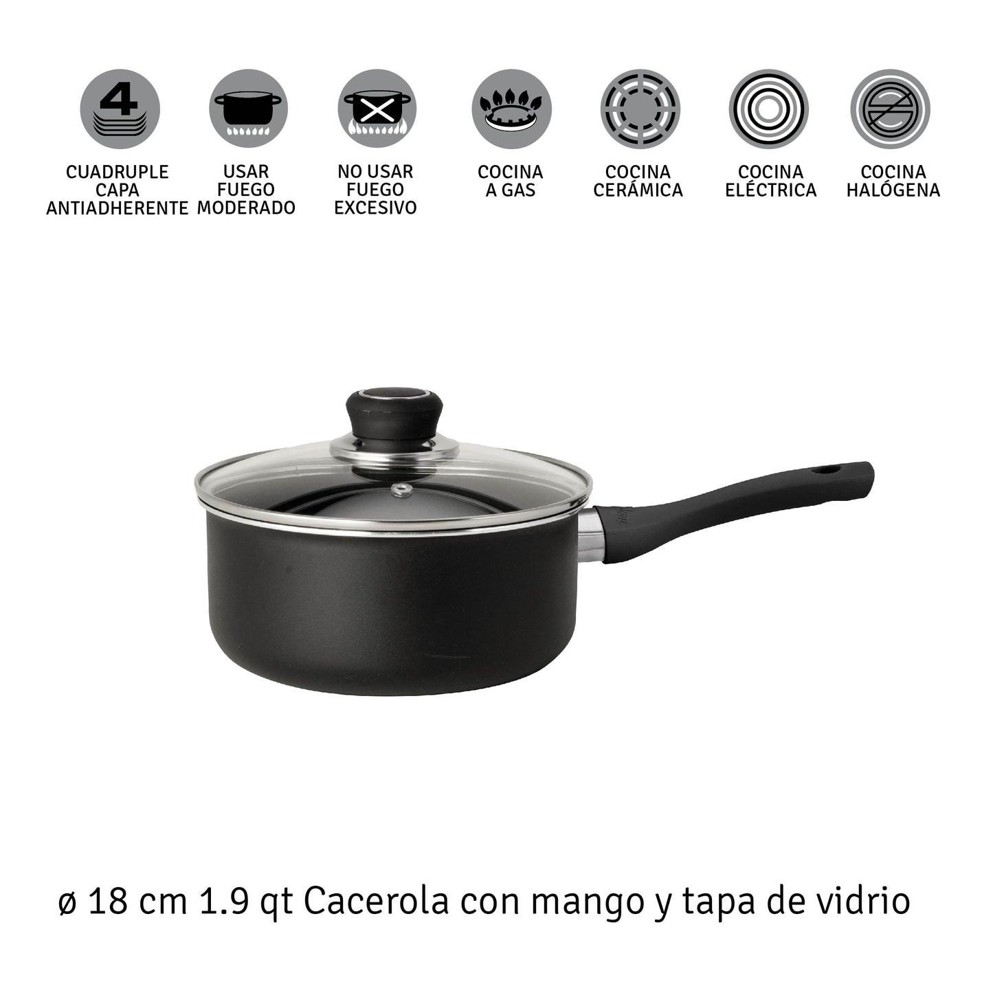 Cacerola Antiadherente Negro 18 Cm Aluminio