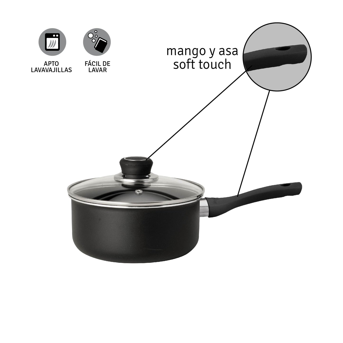 Cacerola Antiadherente Negro 18 Cm Aluminio