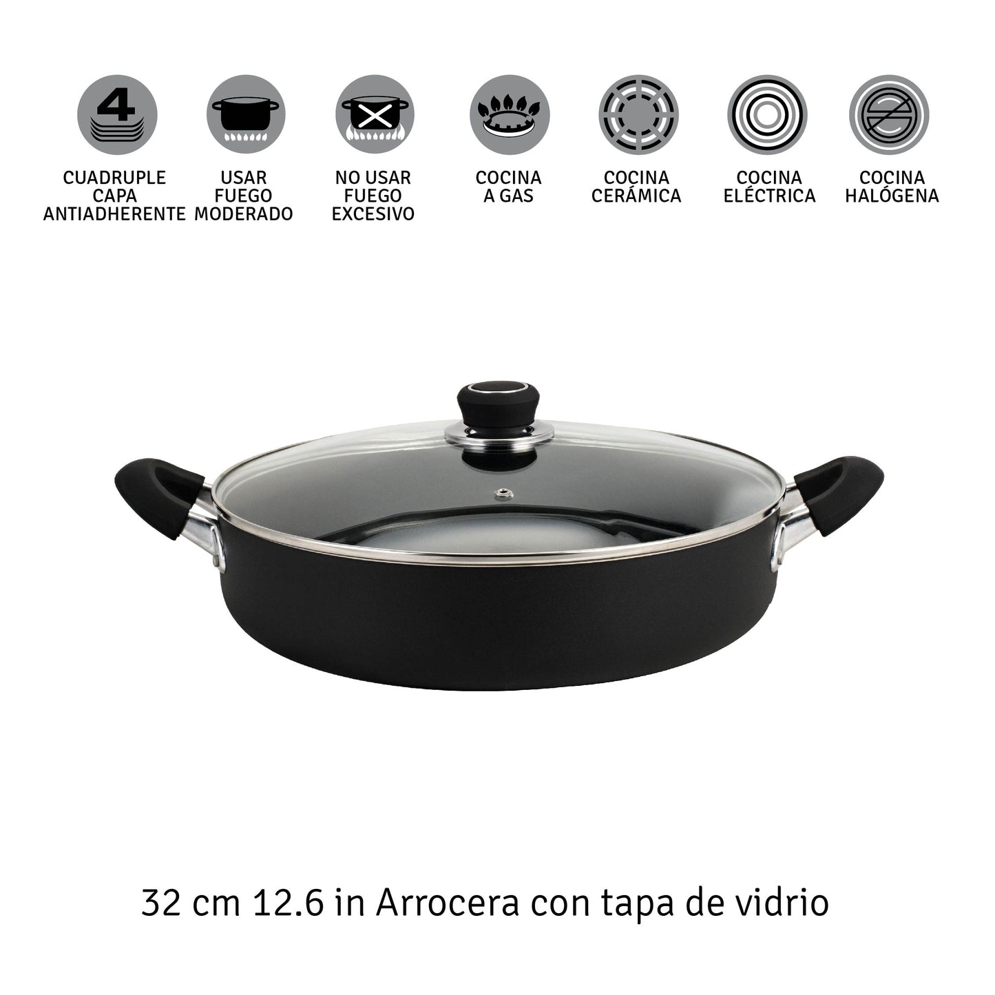 Paellera de Aluminio 28 cm Arrocera c/ Antiadherente